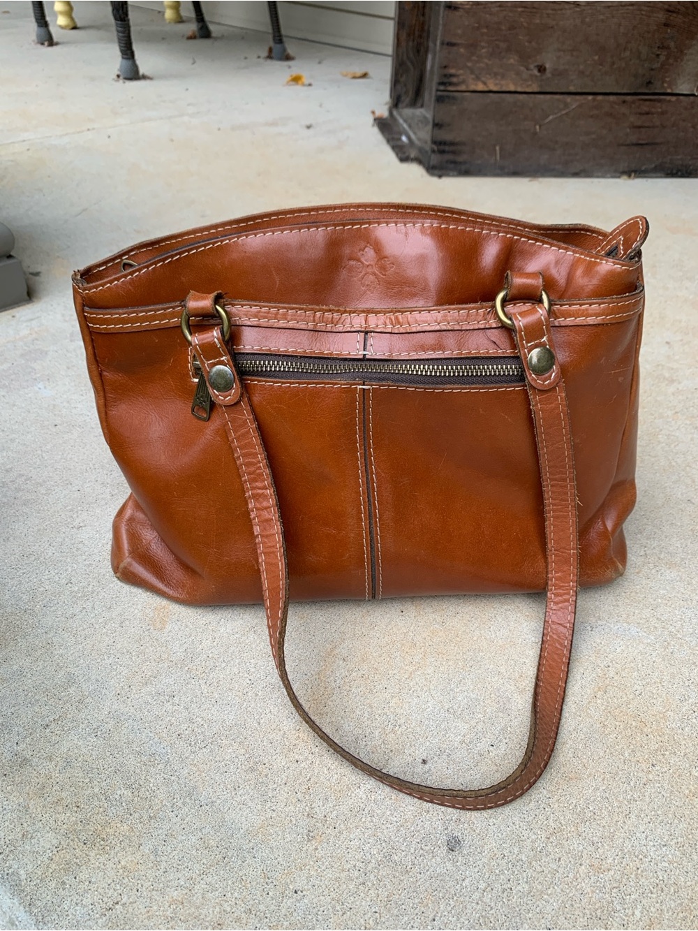 Vintage Patricia Nash Camel Tan Leather Purse Bag 14”
